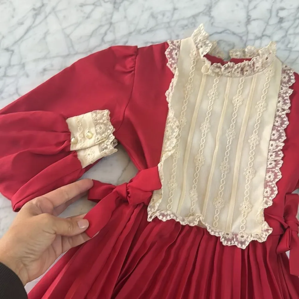 Vintage Dorissa of Miami Girls Holiday Dress Pleated Bow Detail Sz 7